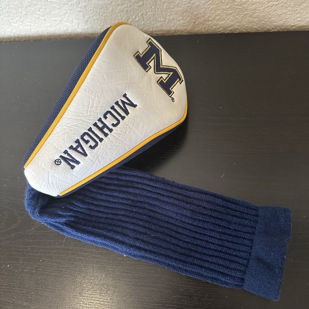 Michigan Wolverines Driver Head Cover White &‎ Blue Gold X Knitted Shaft Cover